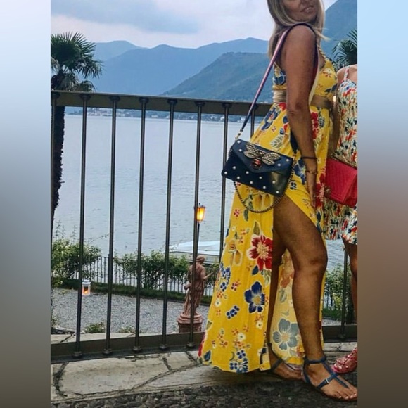 D&G Yellow Print Gold Belted Chain Trim Maxi Dress Size 44 - Picture 14 of 16